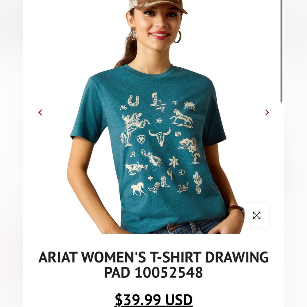 Ariat Teal Short-Sleeve Graphic Tee with Silver Icons